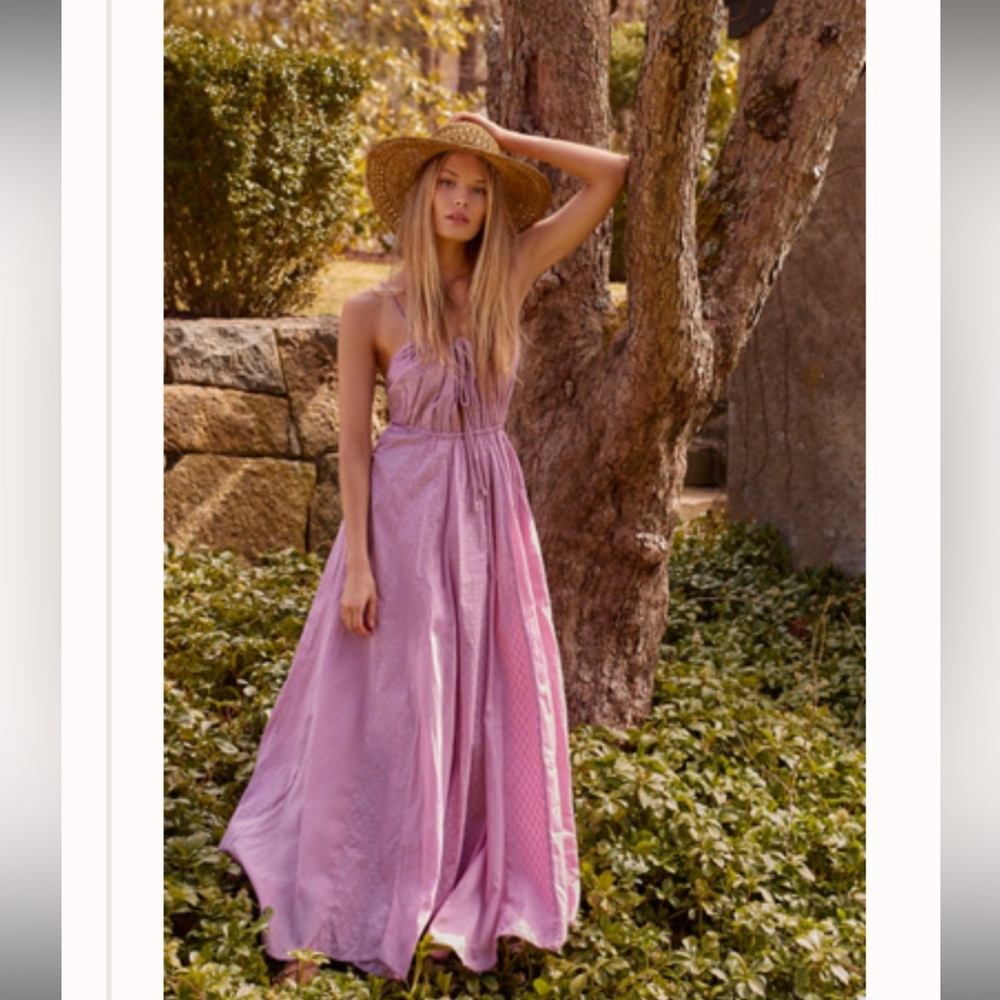 Free People Dusty Lavender Tie-Front Maxi Dress